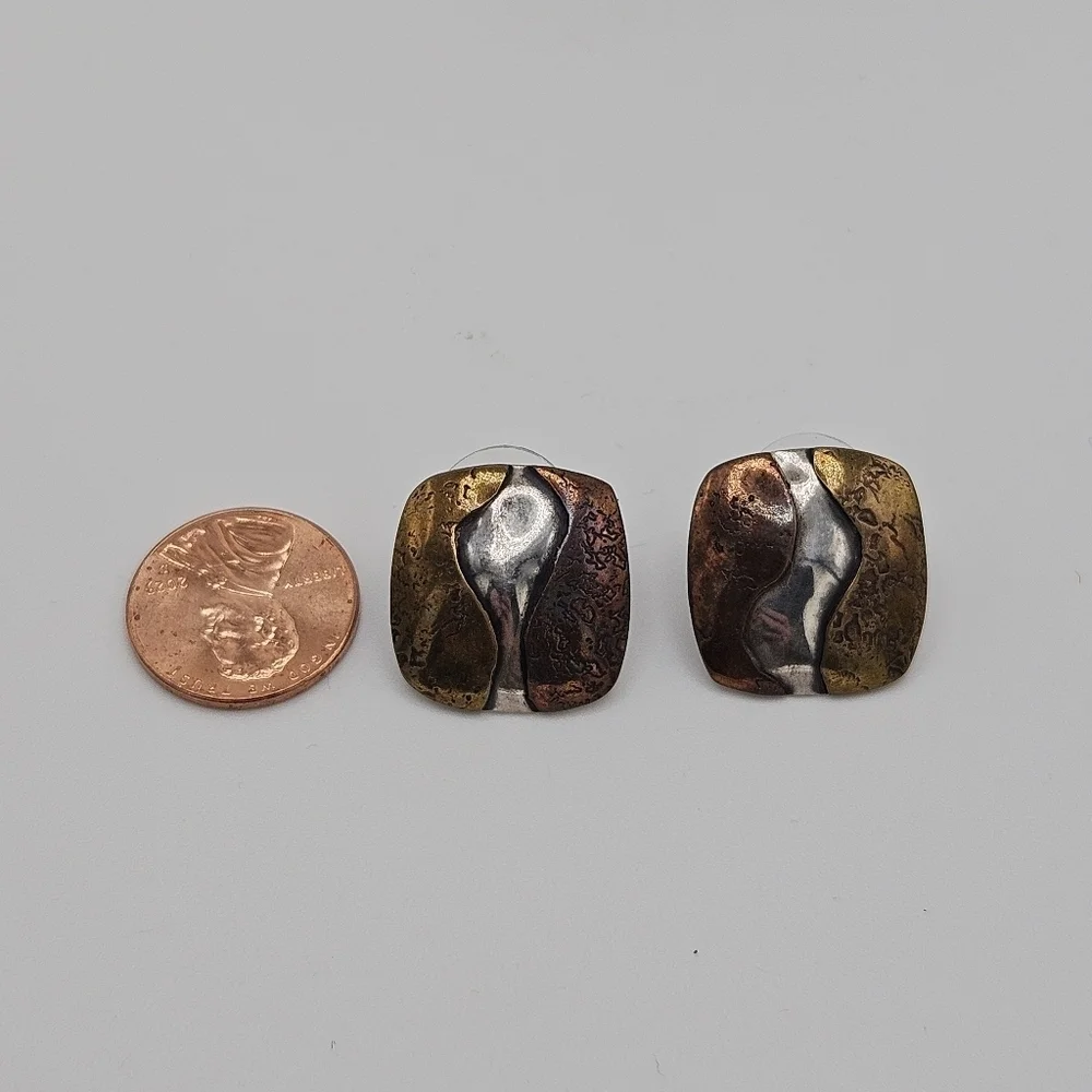 vintage Gardella modernist sterling silver tri-tone square earrings